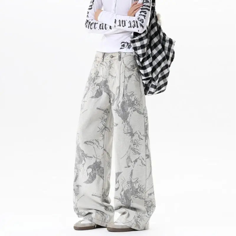 Baggy Bird Print Jeans