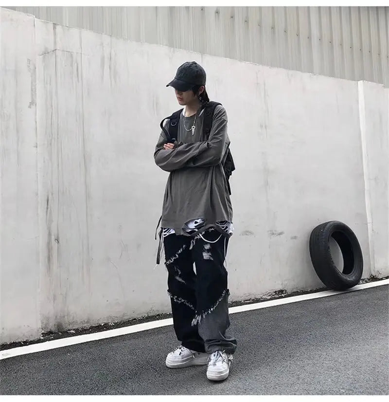 Y2K Patchwork Denim Cargo Jeans