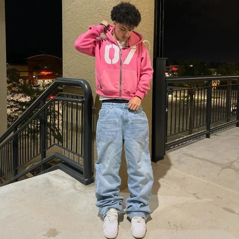 Y2K Cherry Blossom Embroidered Baggy Jeans