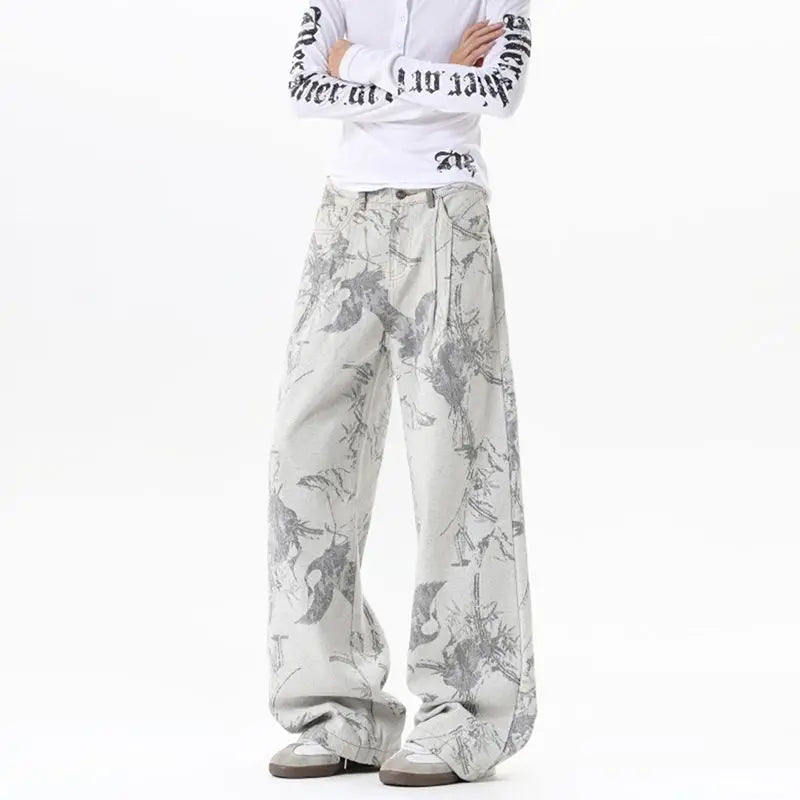 Baggy Bird Print Jeans