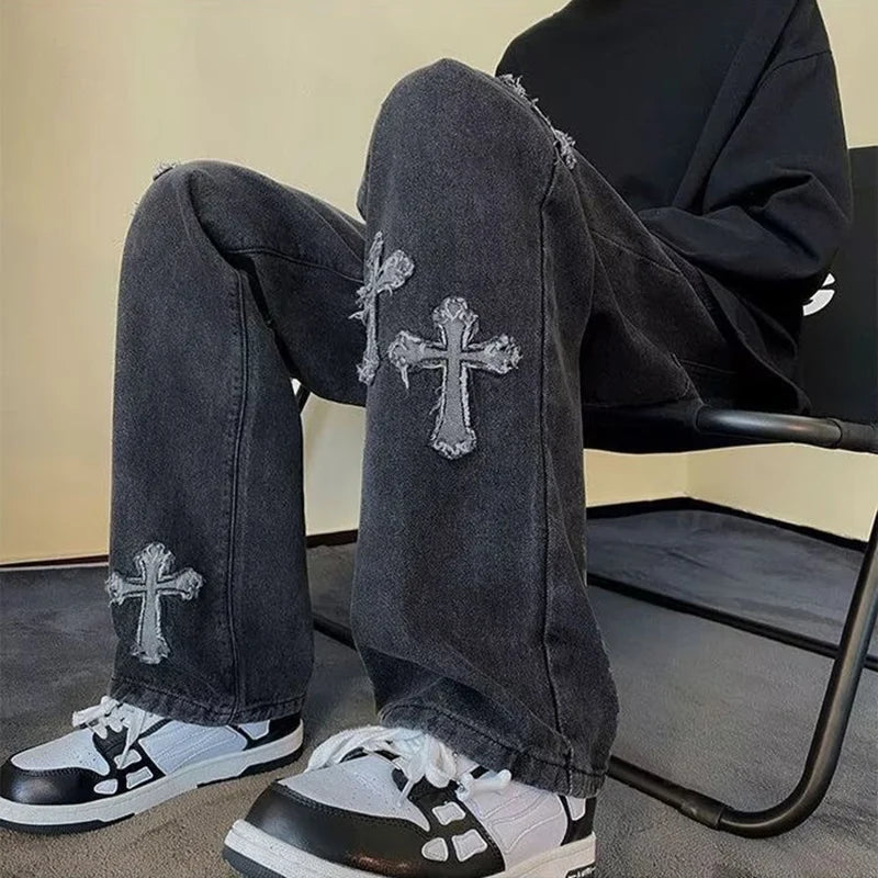 Cross Embroidered Jeans