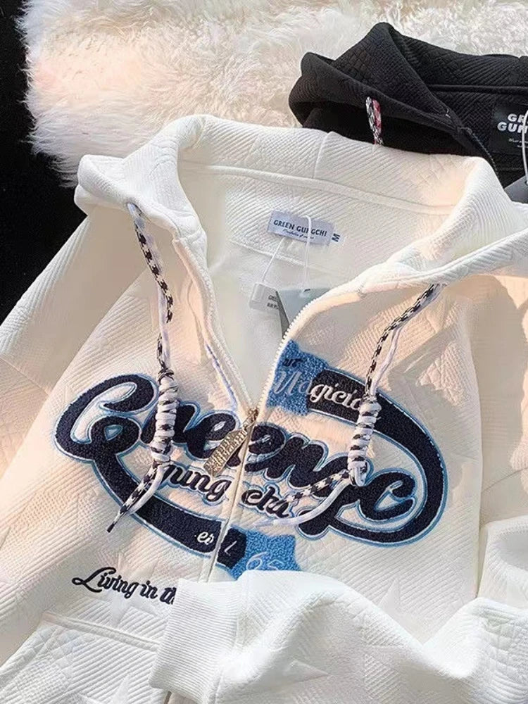Y2K Zip-up Embroidered Hoodie