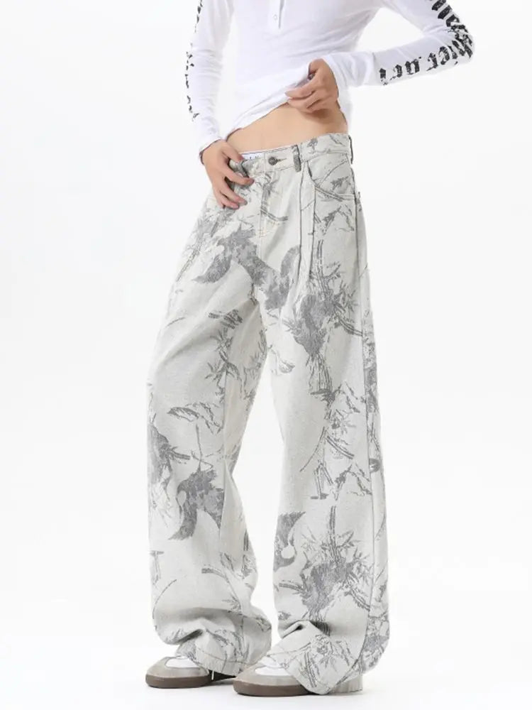 Baggy Bird Print Jeans