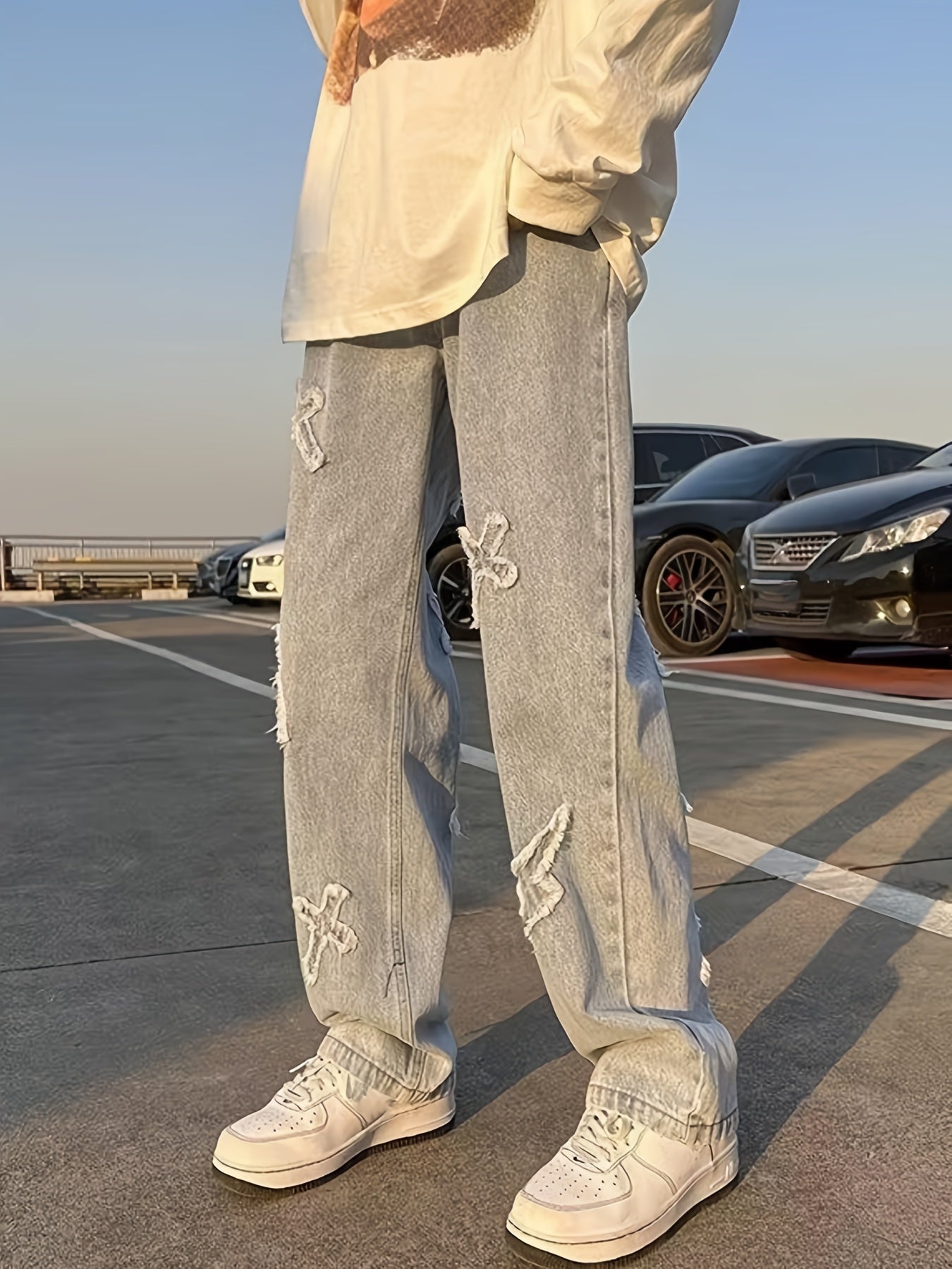 Cross and Bolt EmbroideredJeans