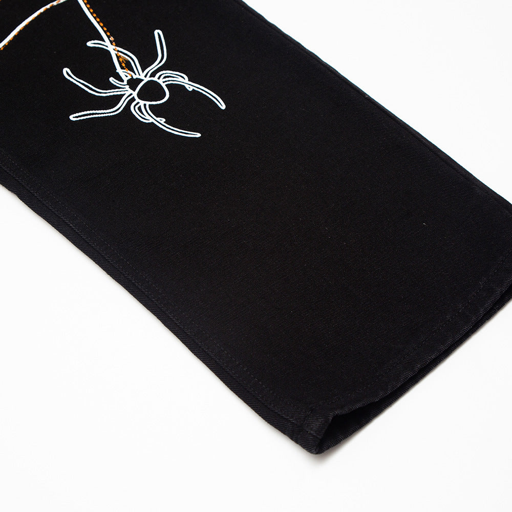 Spider Web Embroidery Jeans Men