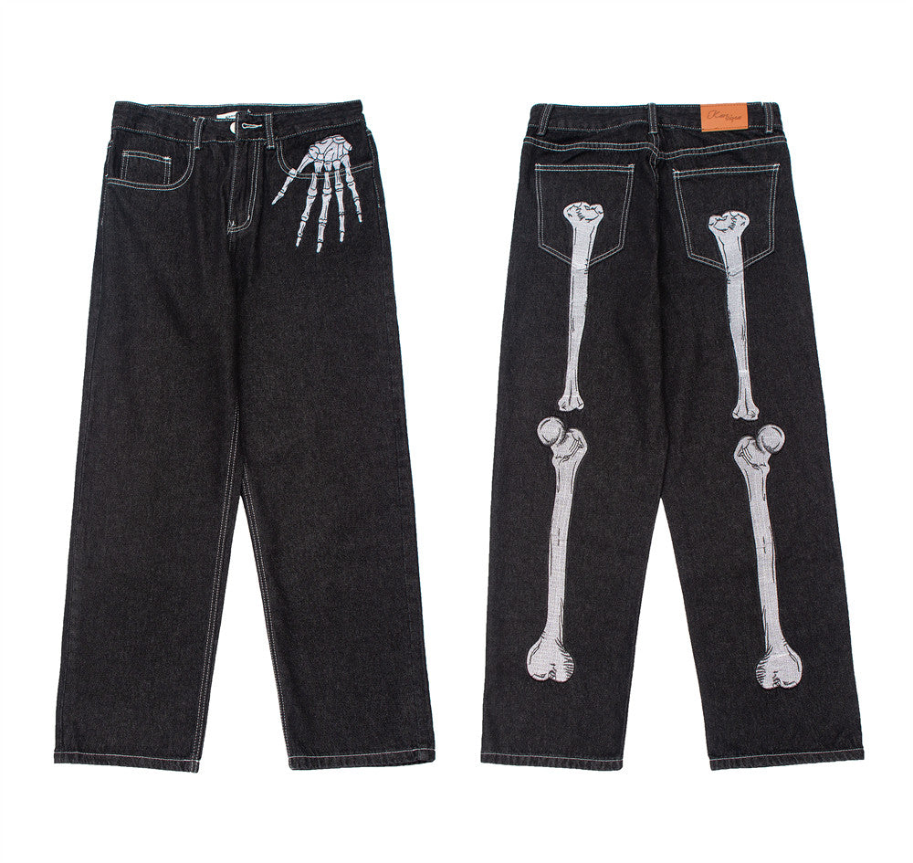 Skeleton Bones Embroidery Jeans