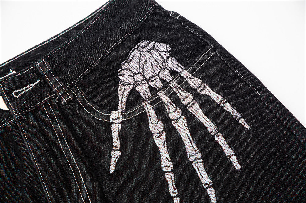 Skeleton Bones Embroidery Jeans