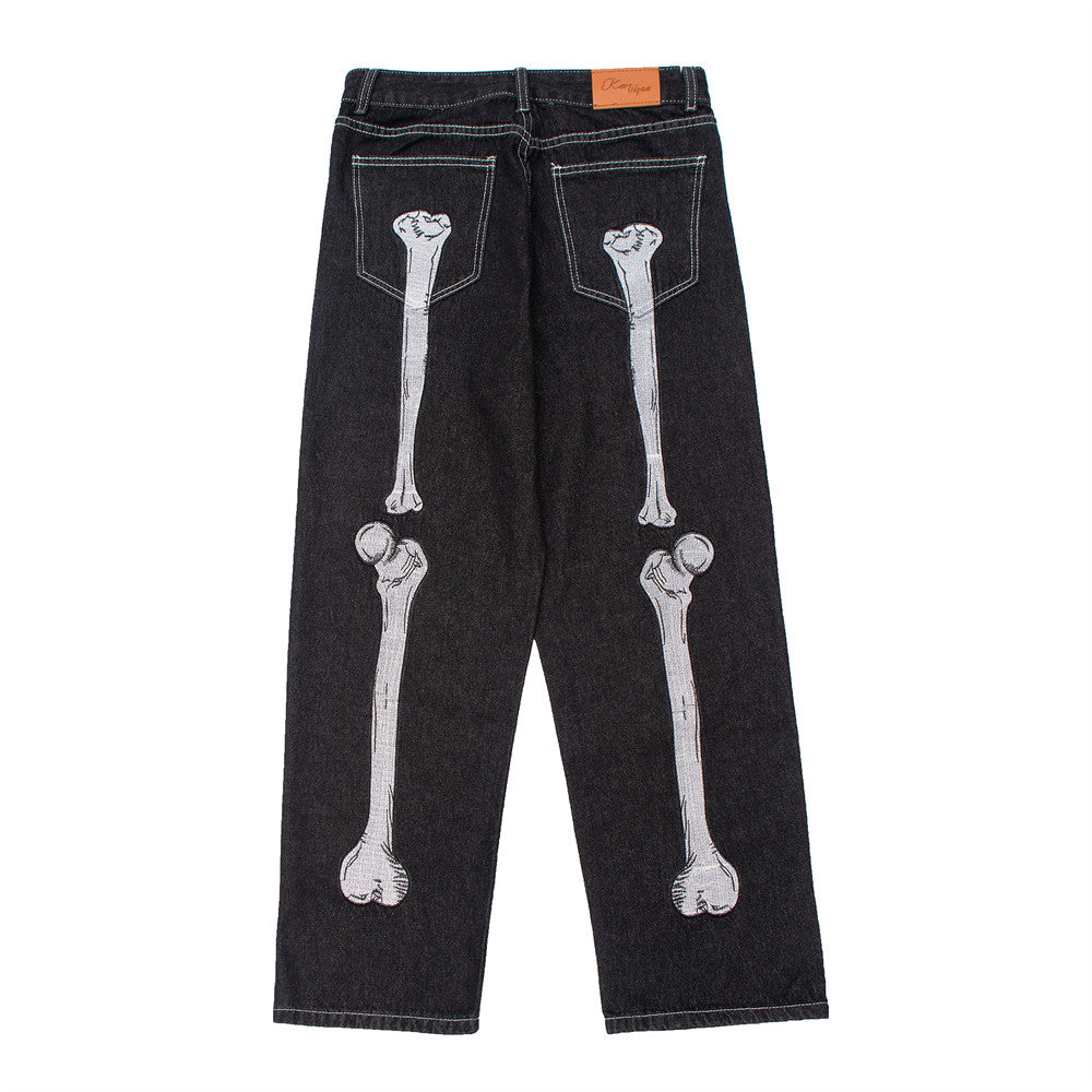 Skeleton Bones Embroidery Jeans