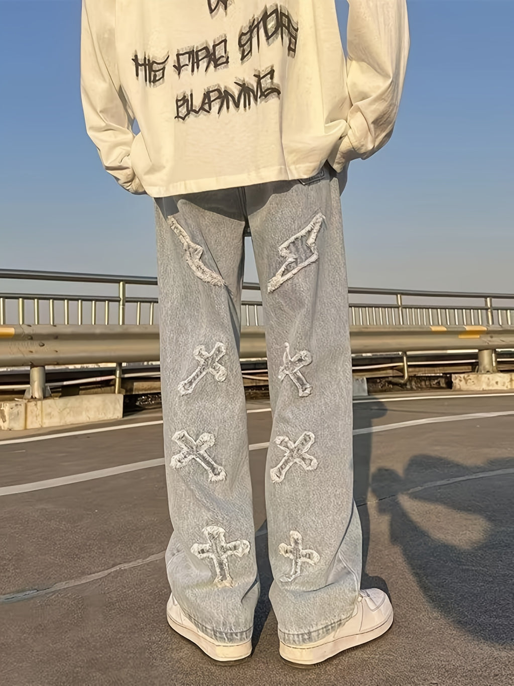 Cross and Bolt EmbroideredJeans