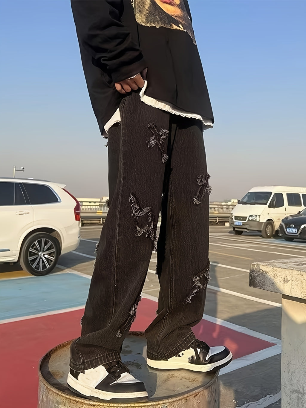 Cross and Bolt EmbroideredJeans